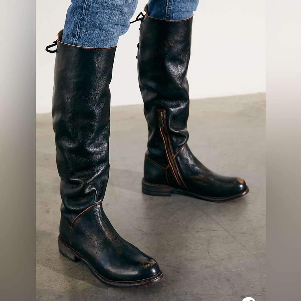 Free People Bed Stu Manchester Tall Black Leather Distress Riding Boots 9.5